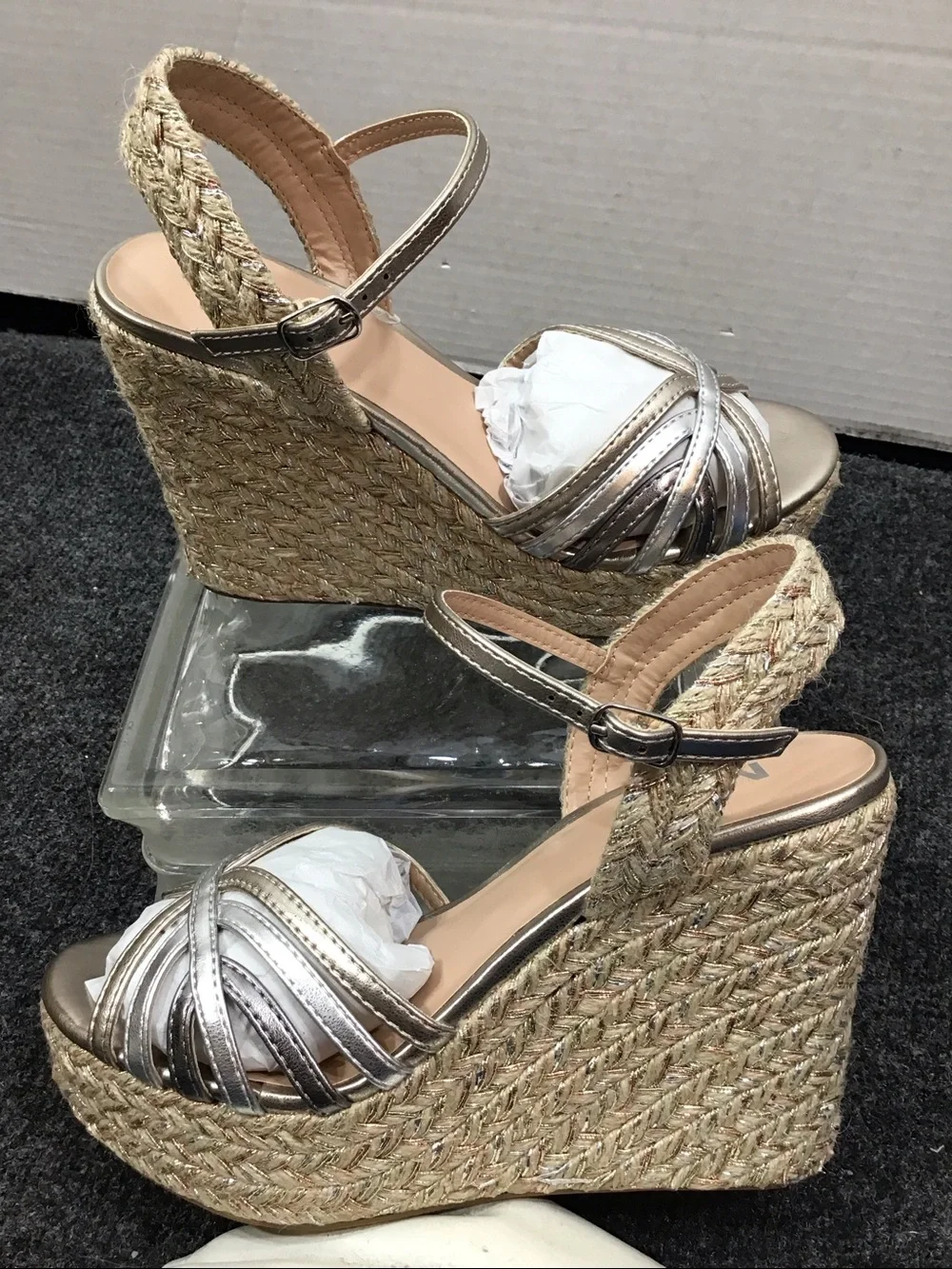 Mia Tara Metallic Wedge Sandals with Espadrille Platform 6M